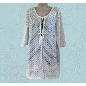 ANNE COLE White 2 Tie Front Tunic Length Beach‎ Swim Cover Up Size XXXL Vacation